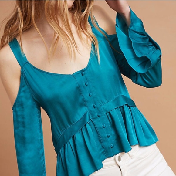 Anthropologie Tops - •Anthropologie• Maeve Open Shoulder Silk Blouse